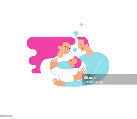 Illustratie van ouders die met hun baby knuffelen en spelen