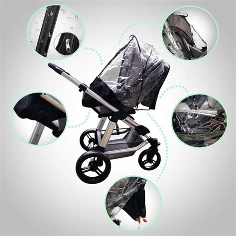 Close-up van een kinderwagenkap met geïntegreerd kijkvenster en ventilatiegaas.