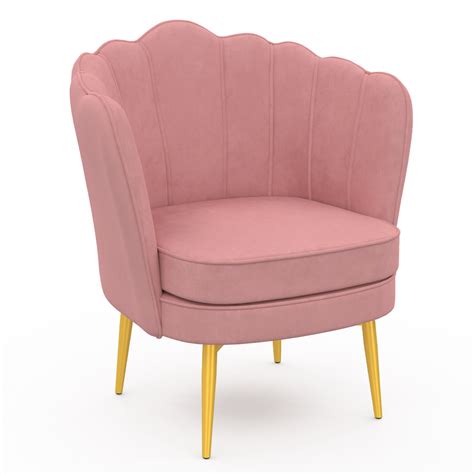 Een stijlvolle roze kinderfauteuil met gouden poten, de Belle velvet schelp.