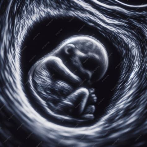 Een echoscopisch beeld van een foetus in de baarmoeder.