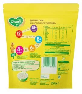 Infographic met de voedingswaarden van Olvarit Rijstebloem Vanille