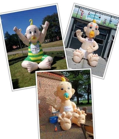 Collage van verschillende geboorteborden en opblaasfiguren van Geboorte Verhuur Twente