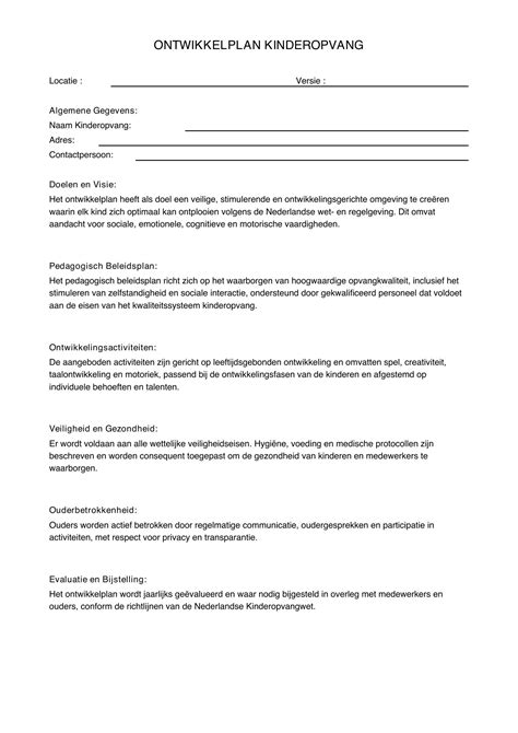 Infographic die de onderdelen van een ontwikkelplan kinderopvang visualiseert