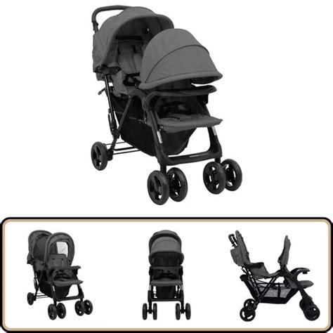 Overzichtsfoto van de Mountain Buggy tweelingkinderwagen in een stedelijke omgeving.