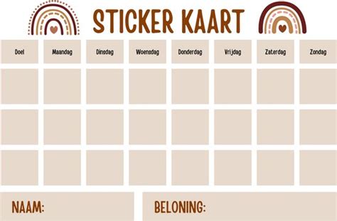 Voorbeeld van een stickerkaart voor zindelijkheidstraining.