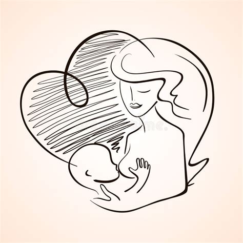 Illustratie van een slapende baby naast een moeder die borstvoeding geeft