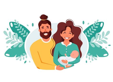 Illustratie van een gelukkig gezin met een pasgeboren baby
