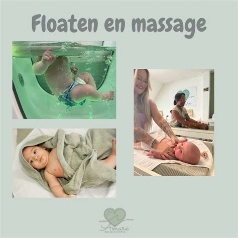 overzicht van verschillende baby spa arrangementen met foto's van baby's die floaten en massage krijgen