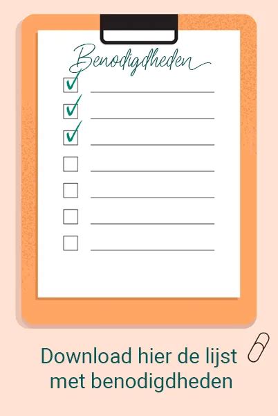 lijst met benodigdheden voor een babyspa bezoek: luiers, voeding, comfortabele kleding