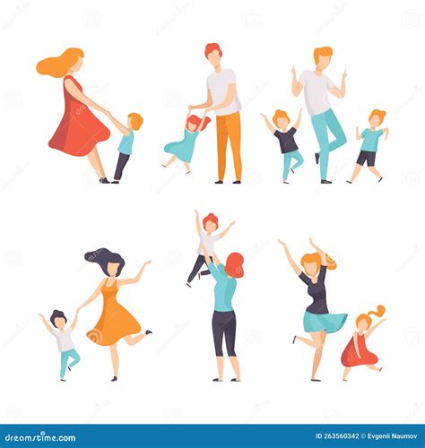 Illustratie van jonge kinderen die dansen met hun ouders