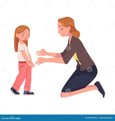 Illustratie van een ouder die rustig met een kind praat op ooghoogte