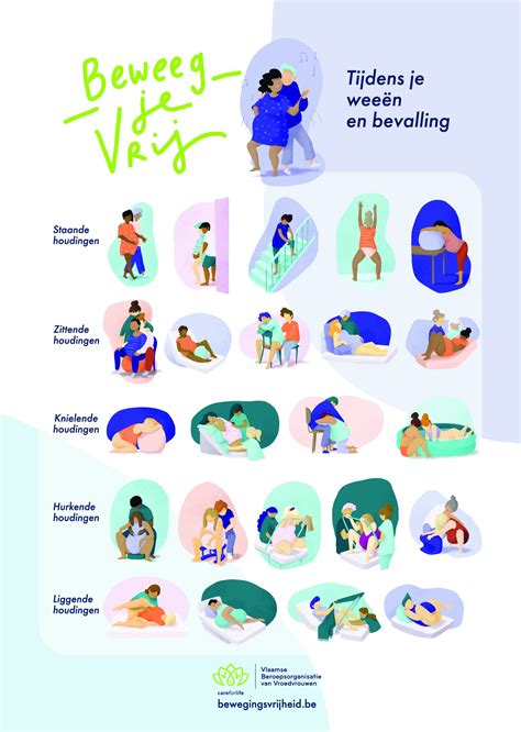 Infographic met verschillende bevallingshoudingen