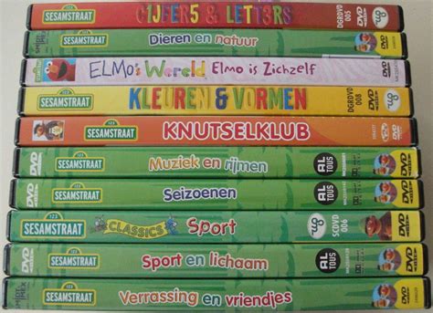 Collage van populaire kinder-DVD-covers zoals Sesamstraat en Nijntje.