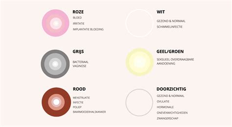 infographic met de verschillende kleuren en geuren van vaginale afscheiding en hun mogelijke oorzaken