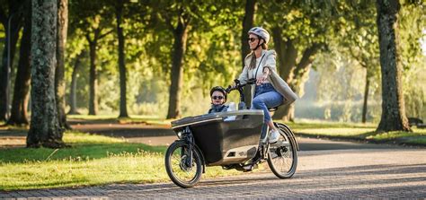 Illustratie van een gezin met een baby in een bakfiets