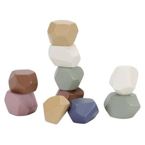 Set van 10 houten stapelstenen met unieke vormen