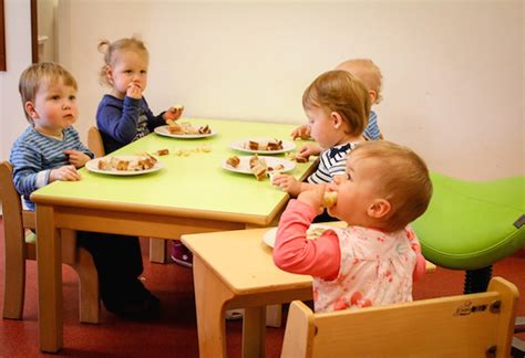 kinderen aan tafel in een kinderdagverblijf, groepsactiviteit rondom eten