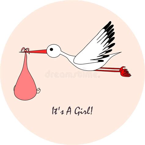 Illustratie van een ooievaar die een baby brengt.