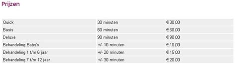 Tabel met prijzen en formaten van geboortekaartjes.