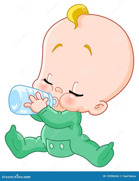 Illustratie van een baby die tevreden drinkt uit een fles