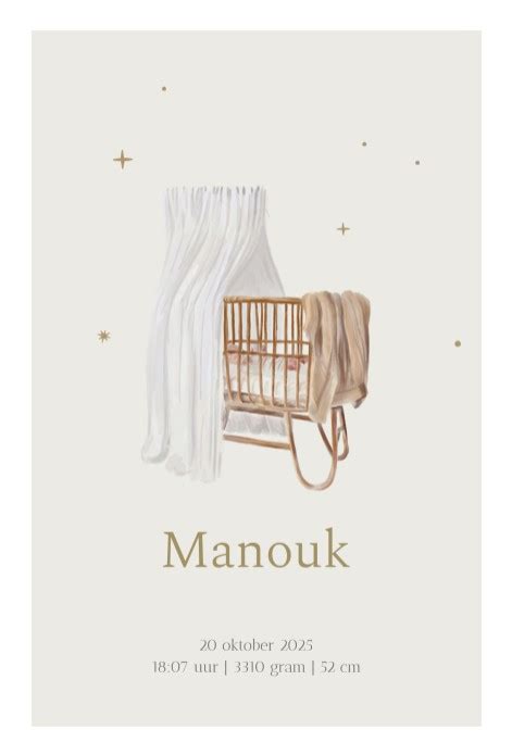 Illustratie van een geboortekaartje met een wiegje en een baby erin.