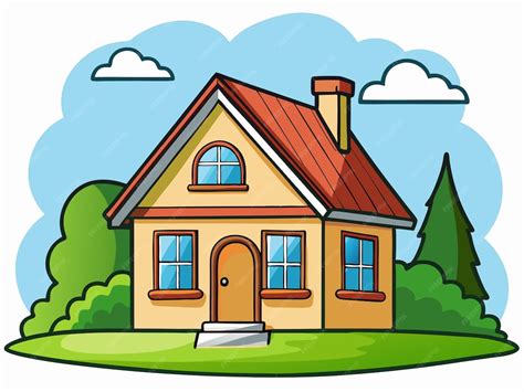 Illustratie van een huis met verschillende gezinsleden en een schild om het huis heen.