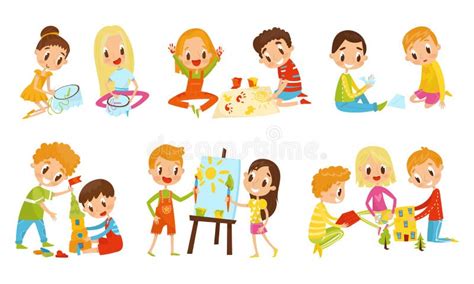 Illustratie van ouders en kinderen die samen een activiteit doen op een kinderdagverblijf