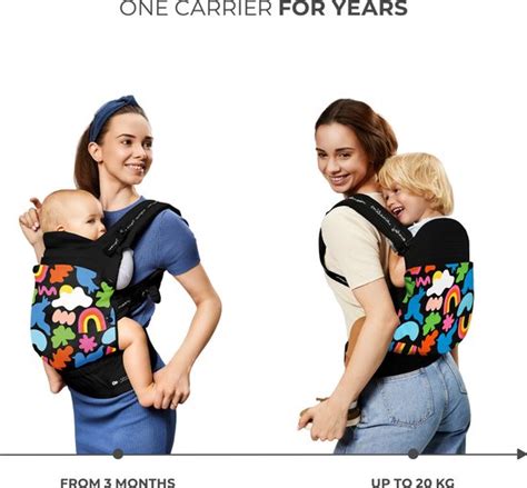 Illustratie van de ergonomische M-positie voor baby's en peuters in een draagzak.