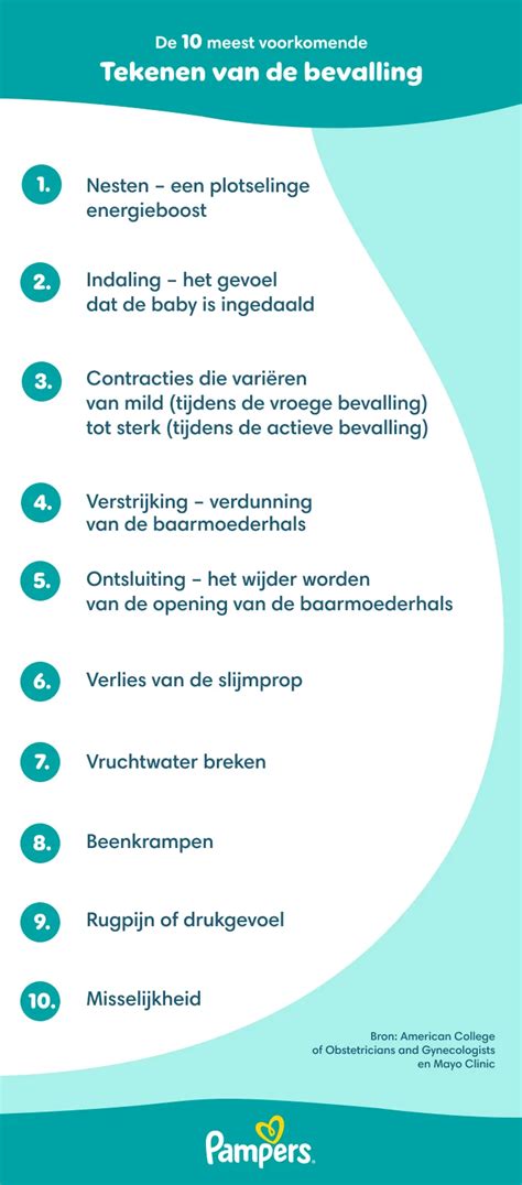 Infographic die de tekenen van naderende bevalling toont.