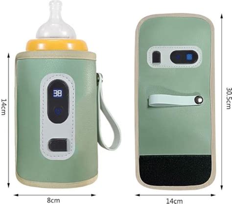 Illustratie van een babyfles die in een flessenwarmer wordt geplaatst.