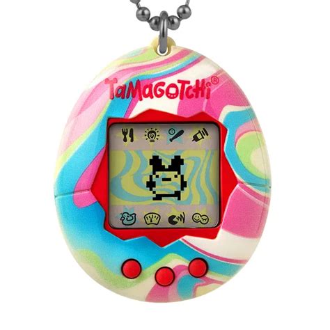 een Tamagotchi met een digitaal huisdier erop
