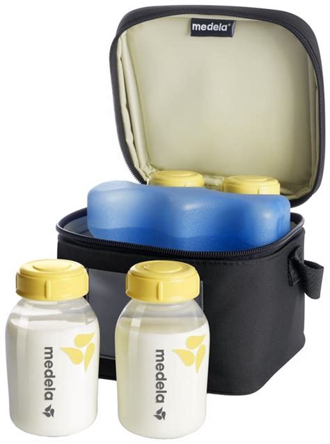 Illustratie van de Medela koeltas met flesjes en koelelement