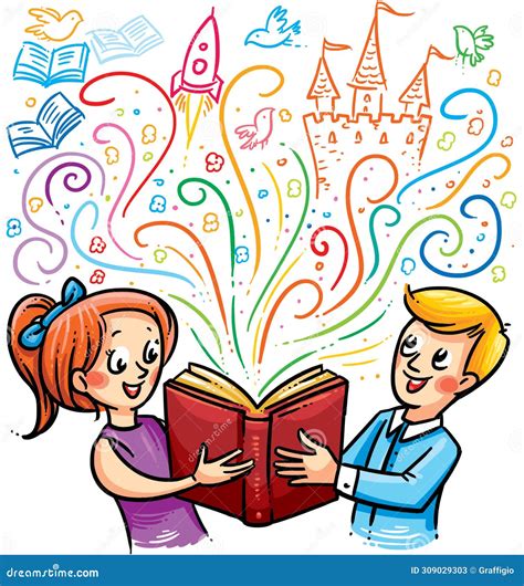 illustratie van kinderen die samen in een boek kijken en praten