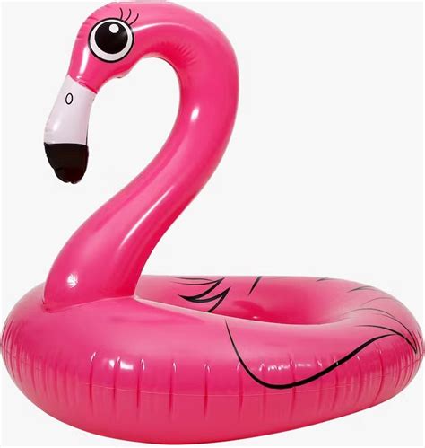 Een opblaasbare roze flamingo zwemband voor peuters in een zwembad