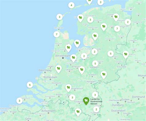 Een kaart met de locaties van verschillende speelbossen in Noord-Brabant.