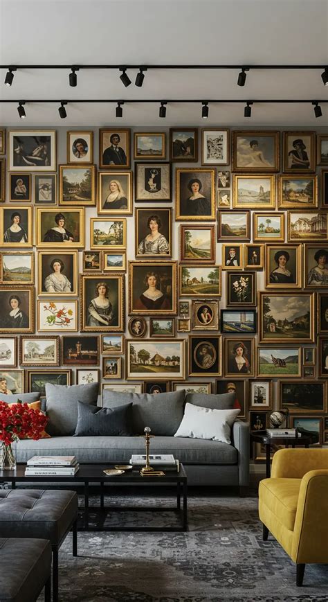 Een collage van foto's die de verschillende toepassingen van gouden lijsten in een modern interieur illustreert.