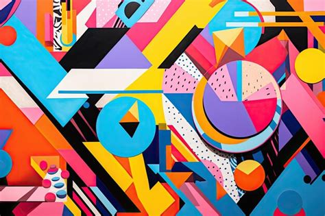 Illustratie van een kleurrijke collectie riso prints met geometrische vormen en abstracte patronen