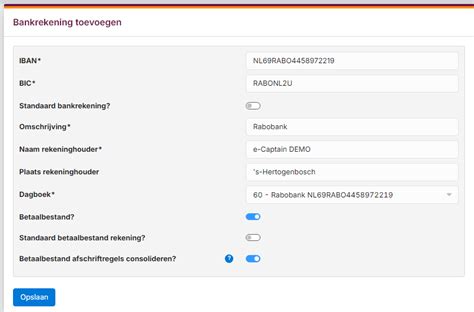 Schema van het ontkoppelen en opnieuw koppelen van een bankrekening in een administratiesysteem