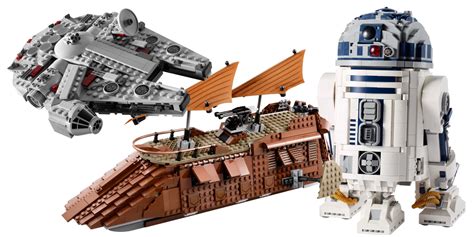 Illustratie van diverse populaire LEGO-sets, waaronder Star Wars, Marvel en Icons.