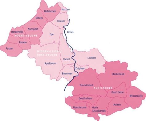Overzichtskaart van de gemeenten die vallen onder de GGD Noord- en Oost-Gelderland