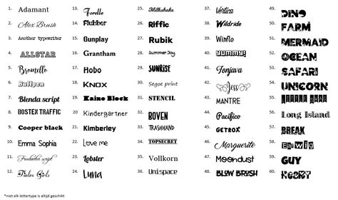 Voorbeelden van verschillende kleuren en lettertypes voor de borduring op de badcapes