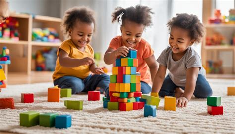 Kinderen die spelen met diverse soorten houten speelgoed in een speel-o-theek