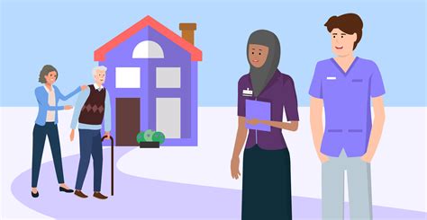 Illustratie van een huisbezoek door een jeugdverpleegkundige bij een zwanger stel.