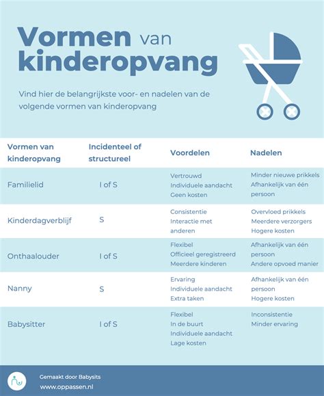 Infographic die de verschillende soorten kinderopvang in België weergeeft.