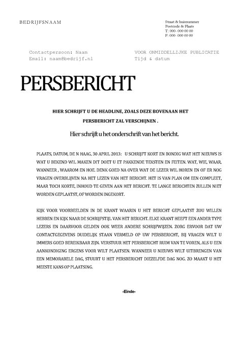 Voorbeeld van een goed gestructureerd persbericht