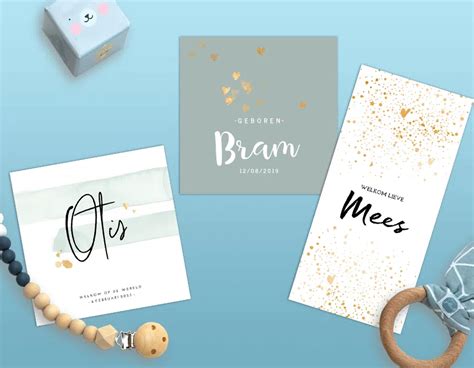 Illustratie van diverse, stijlvolle geboortekaartjes.