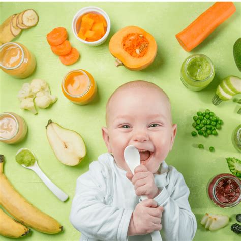 Illustratie van babyvoeding, met nadruk op het moment van introductie van vaste voeding.