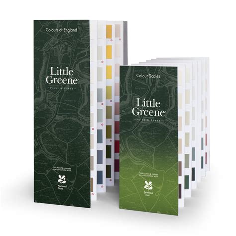 Illustratie van de twee nieuwe Little Greene kleurenkaarten, Colours of England en Colour Scales, naast elkaar gepresenteerd in een nieuw, gezamenlijk pakket.