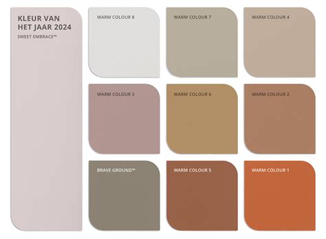Een collage van de veertien nieuwe kleuren uit de Little Greene collectie, met namen zoals 'Bassoon', 'Indian Yellow' en 'Garden'.