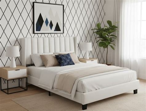 Voorbeeld van een gestoffeerd tweepersoonsbed met een modern design.